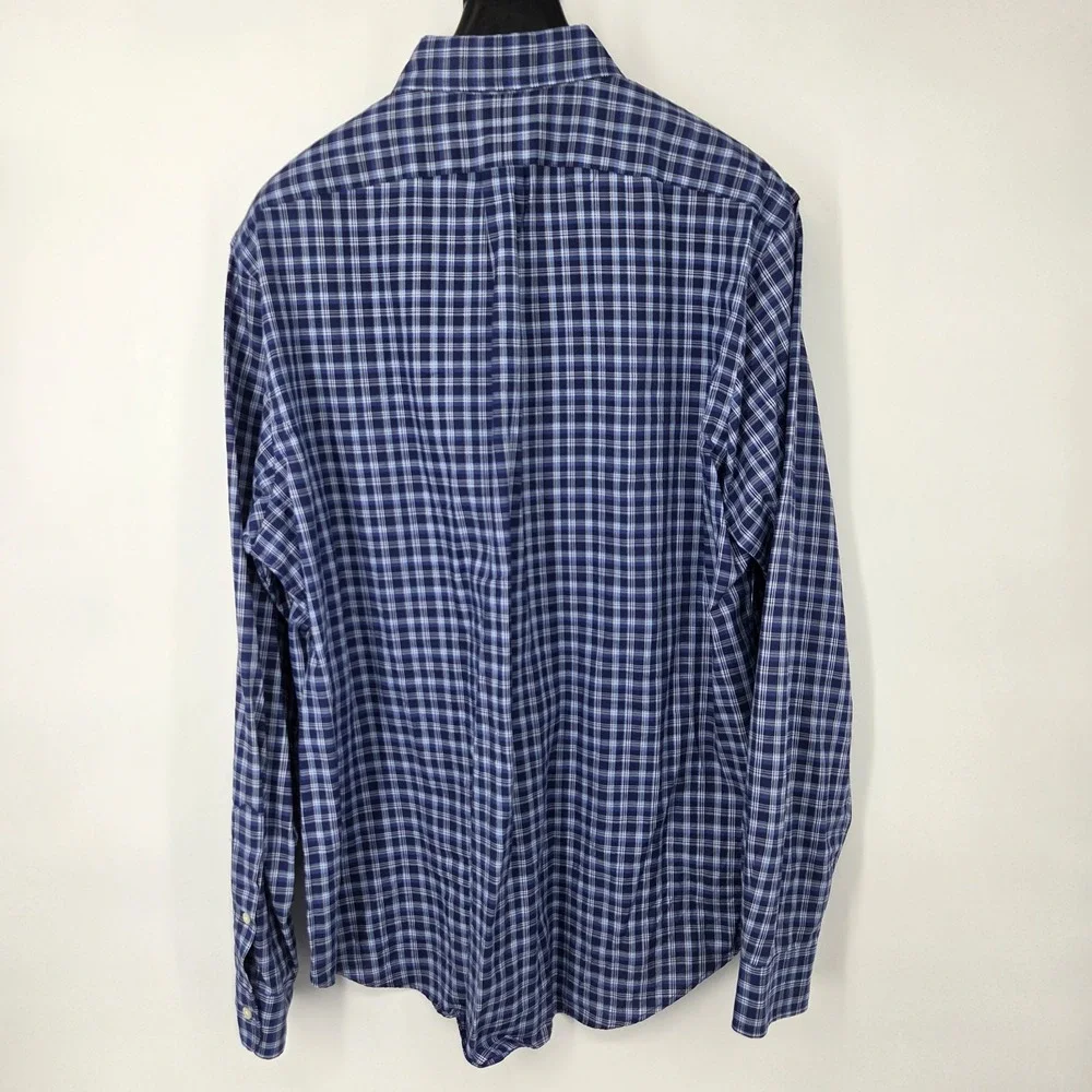 Polo Ralph Lauren Long Sleeve Button Down Shirt Mens Size XL Blue Plaid‎ EUC